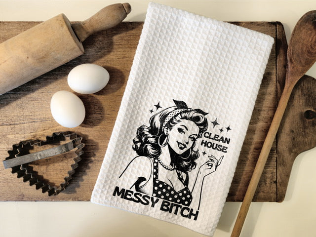 Clean House Messy Bitch Retro Waffle Towel