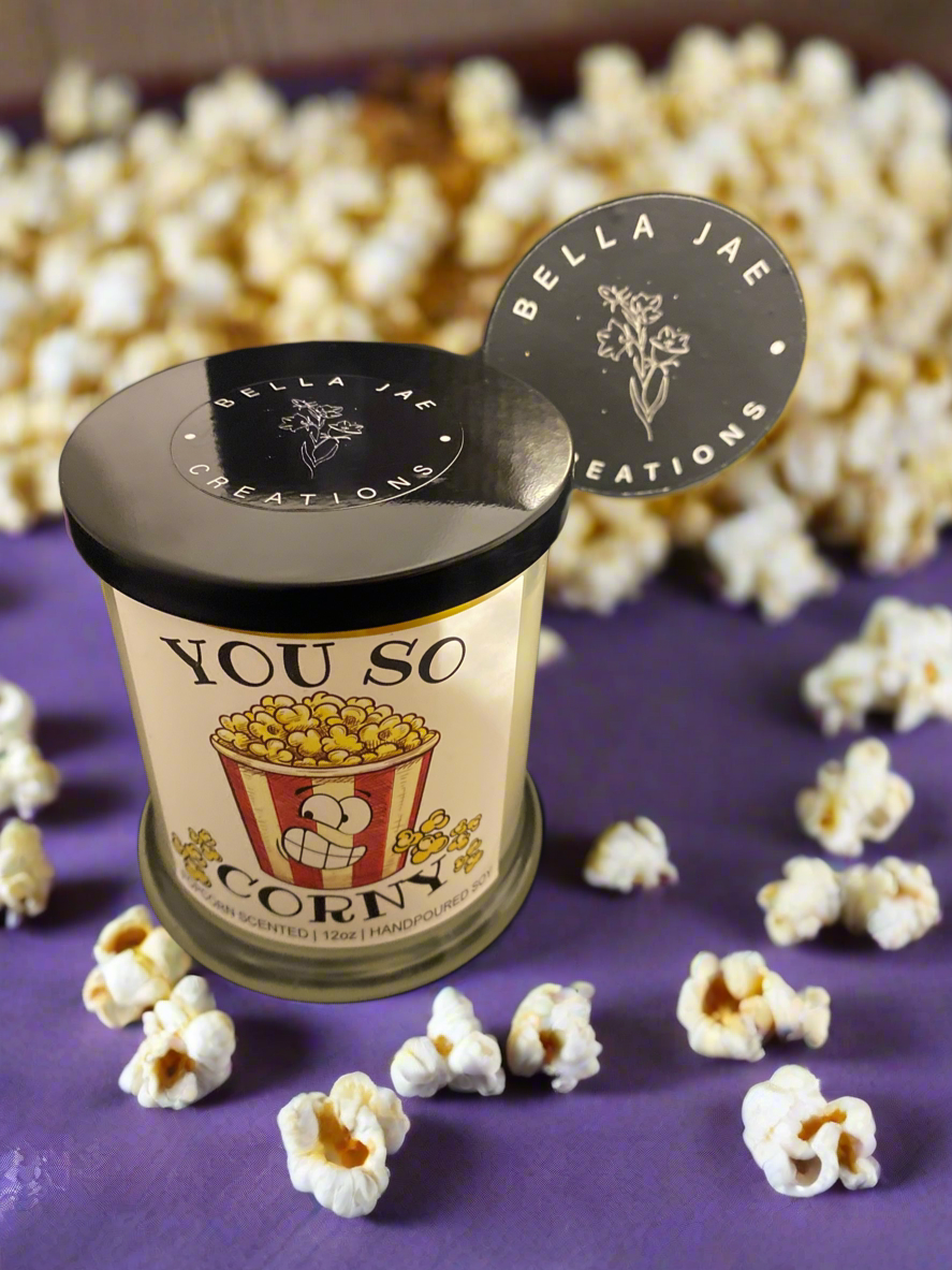 You so Corny Buttered Popcorn Scented 12 oz Soy Candle