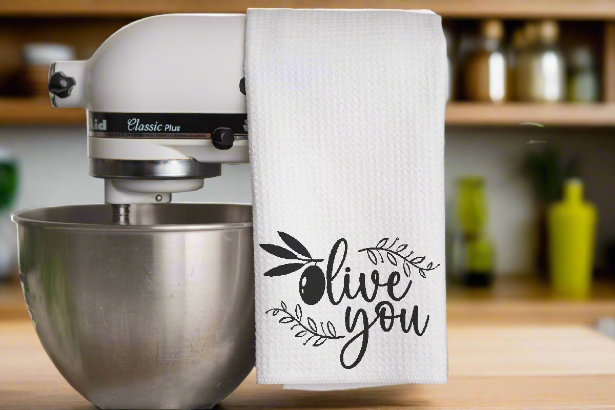 Olive You Kitchen Waffle Towel