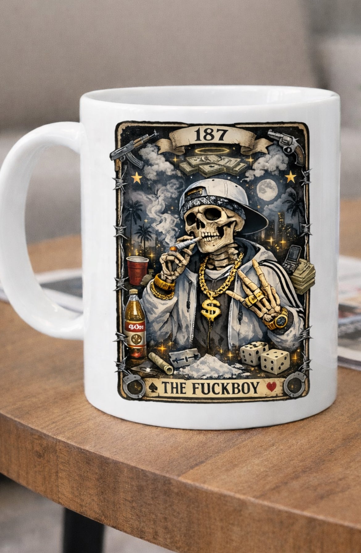 ☠️ The FuckBoy Tarot Mug – Card No. 187