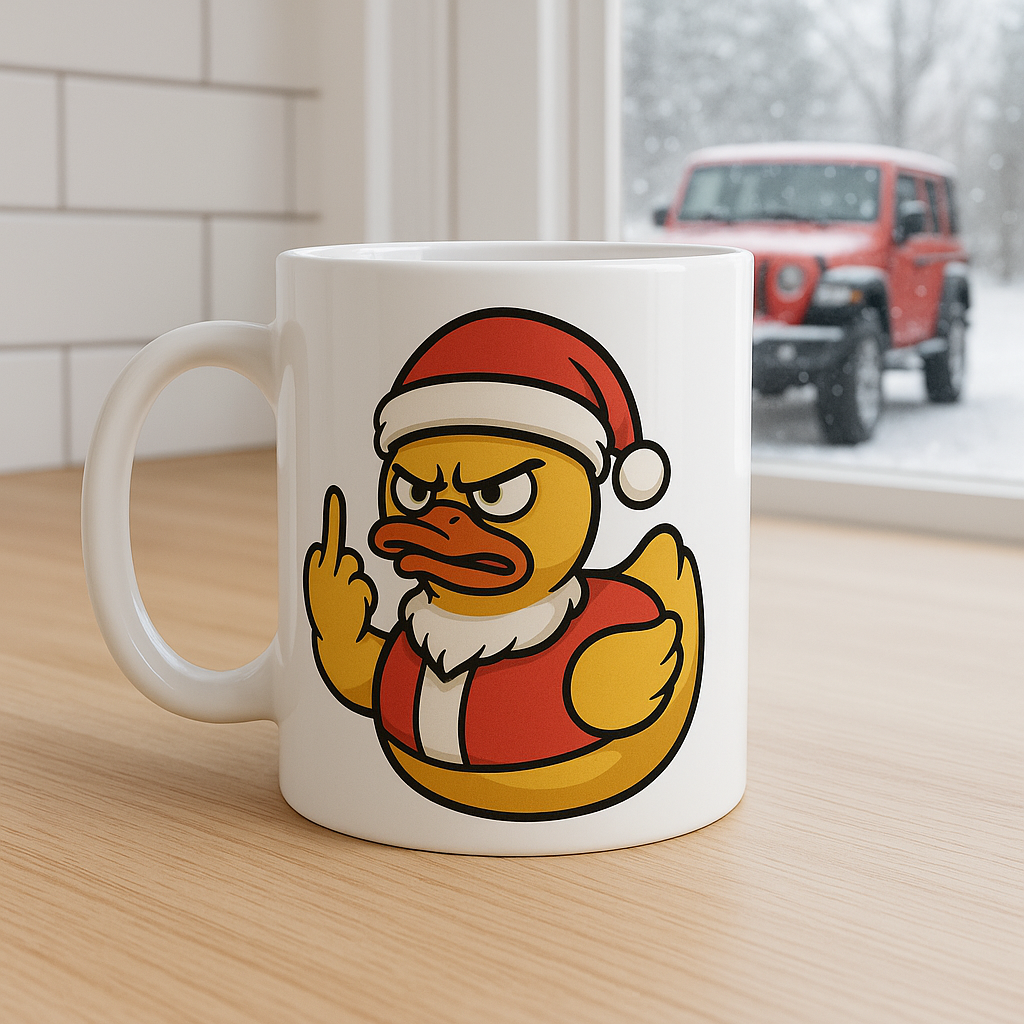 Angry Santa Rubber Ducky Mug – Holiday Attitude in Every Sip