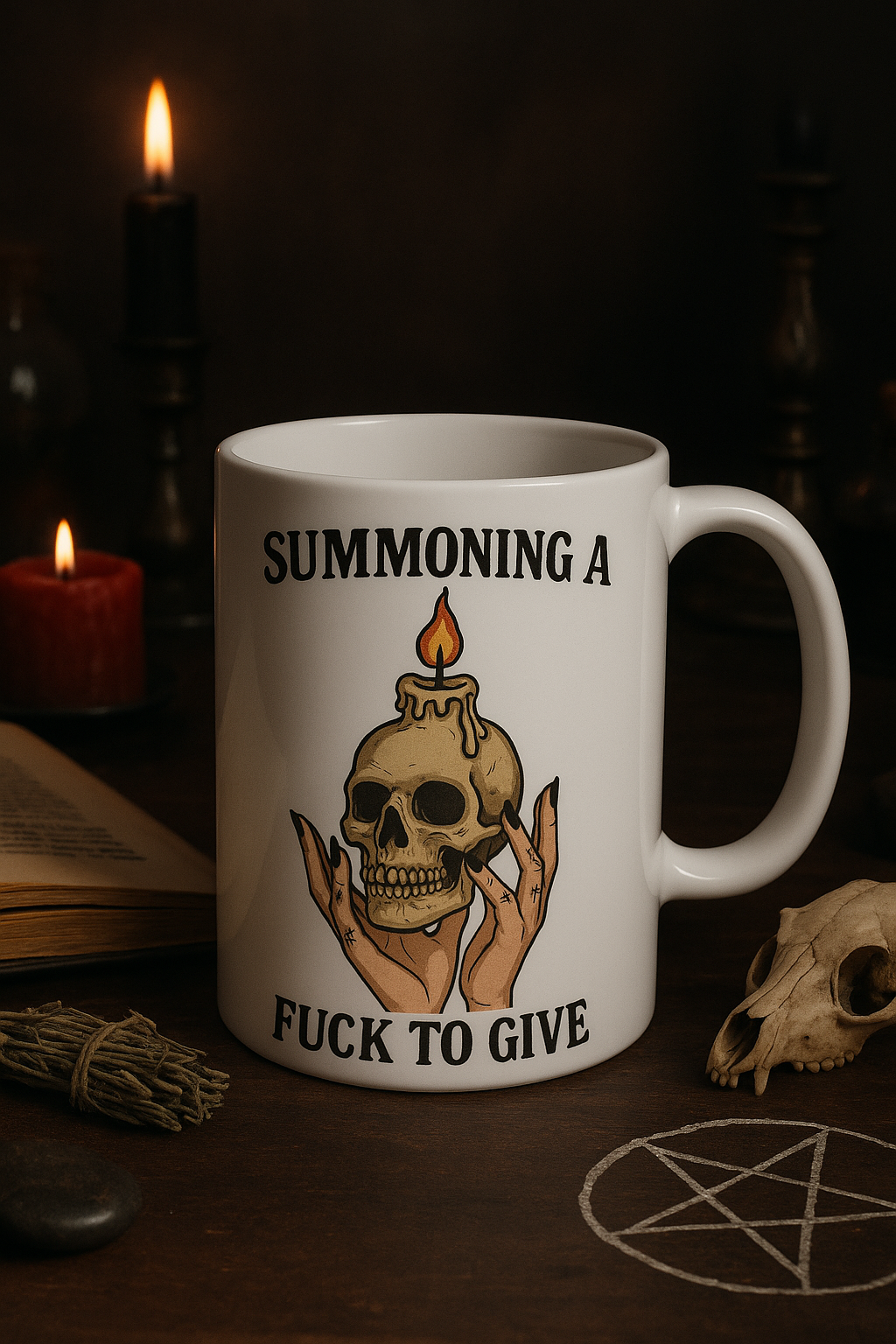 Summoning a Fuck to Give Witchy Skull Candle Mug