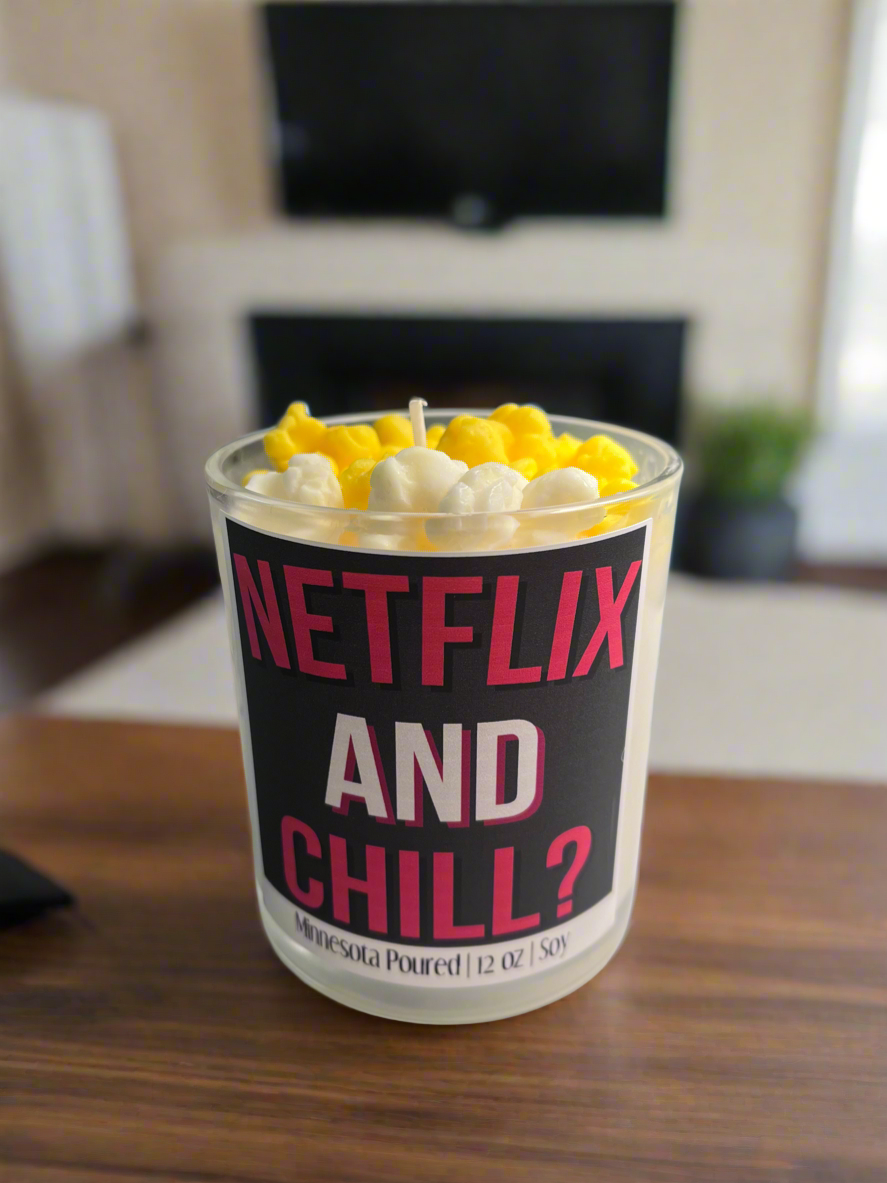 Netflix and Chill Buttered Popcorn Scented 10oz Soy Candle