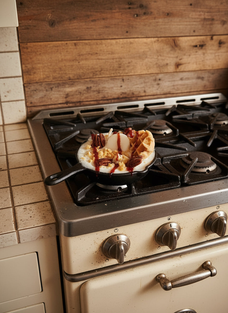 Banana Pecan Waffle Crumble Scented Soy Candle 6oz Cast Iron Skillet