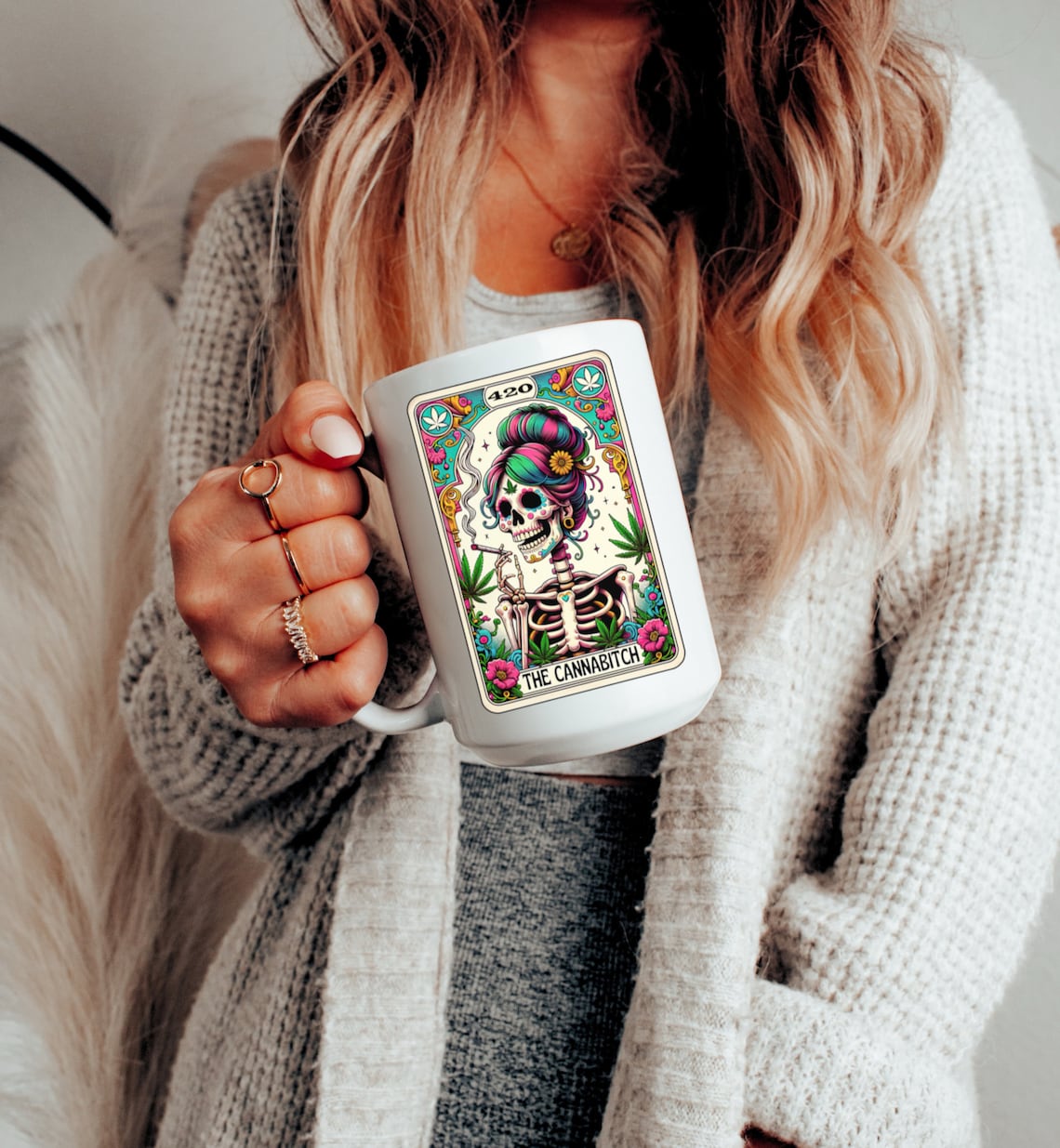 Then CanniBitch Skeleton Tarot Reading Cards Coffee Mug
