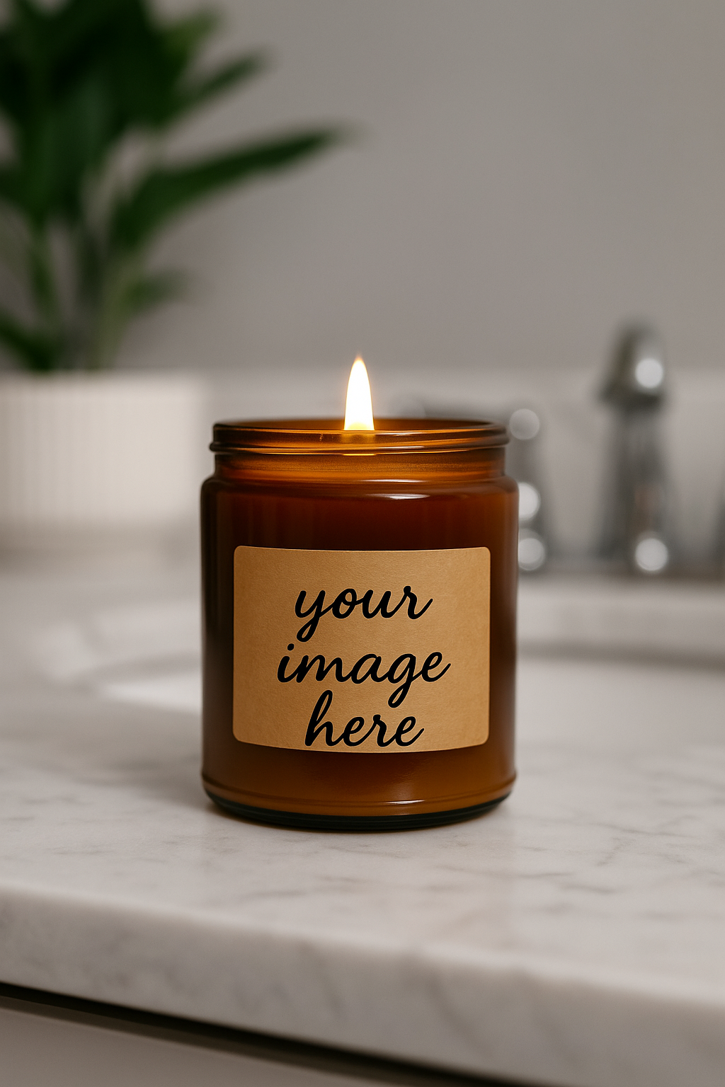 Amber Candle Blank Label Bathroom Vanity Mockup Image PNG Digital Instant Download