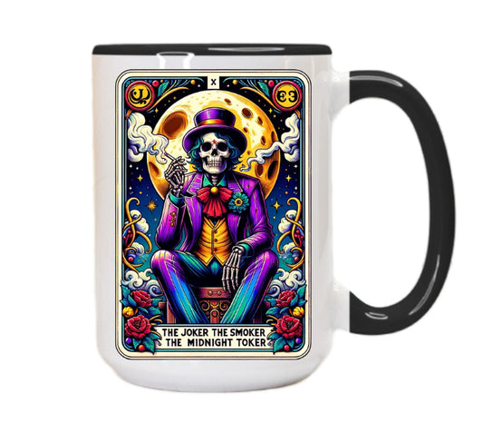 The Joker Smoker Midnight Toker Skeleton Tarot Reading Cards Coffee Mug
