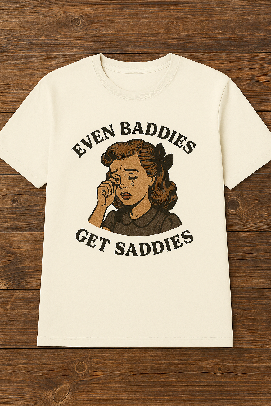 Even Baddies Get Saddies – Vintage Crying Girl PNG Download