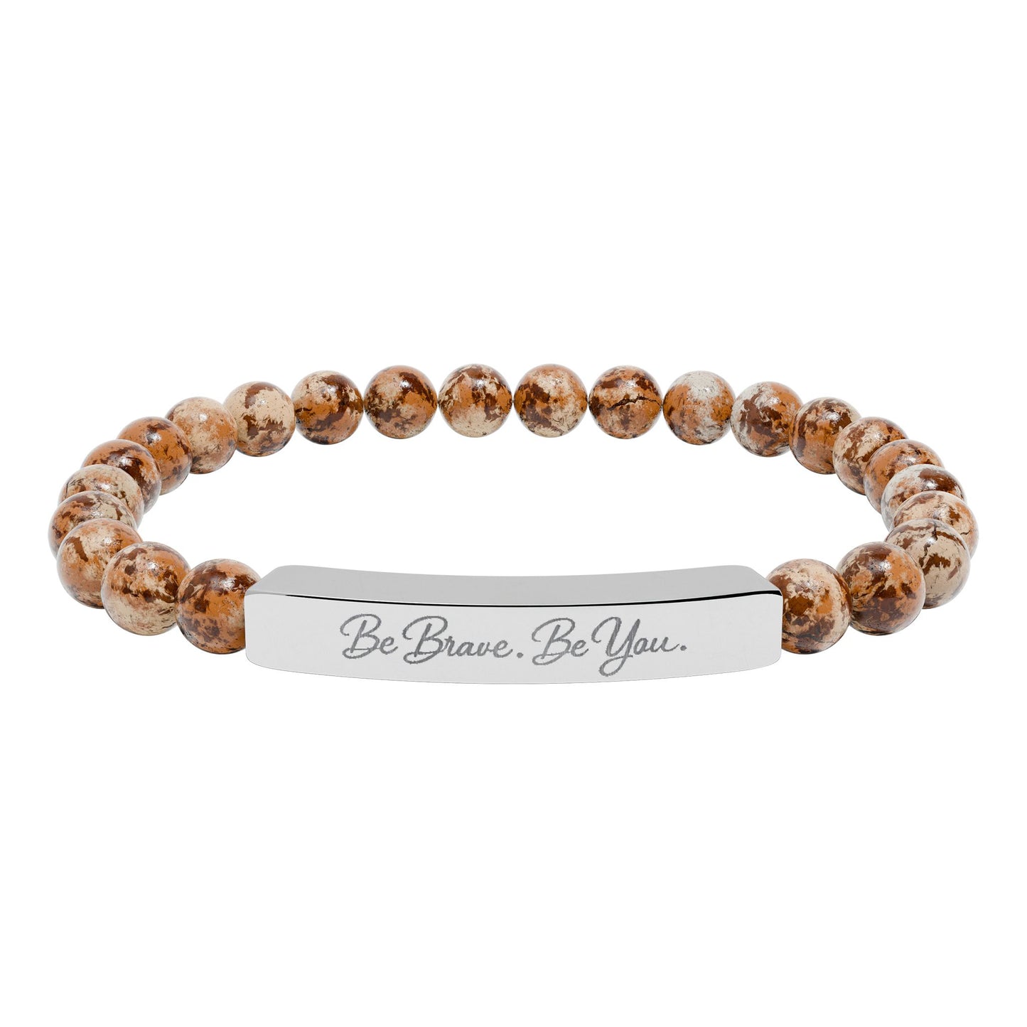 Be Brave. Be You. Natural Stone Stretch Bar Bracelet — Inspirational Engraved Jewelry