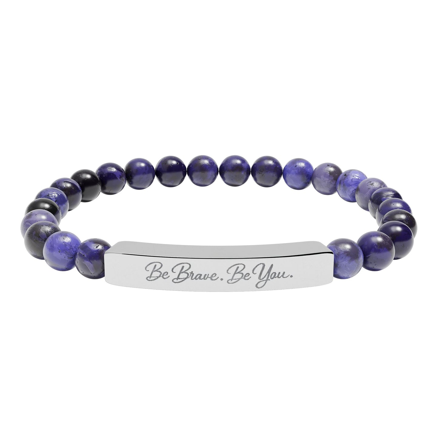 Be Brave. Be You. Natural Stone Stretch Bar Bracelet — Inspirational Engraved Jewelry