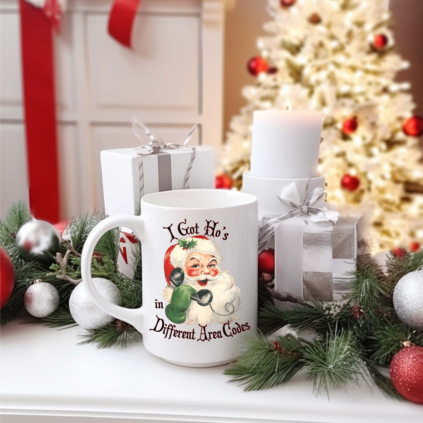 I Have Ho's in Different Area Codes Santa Holiday Coffee Mug