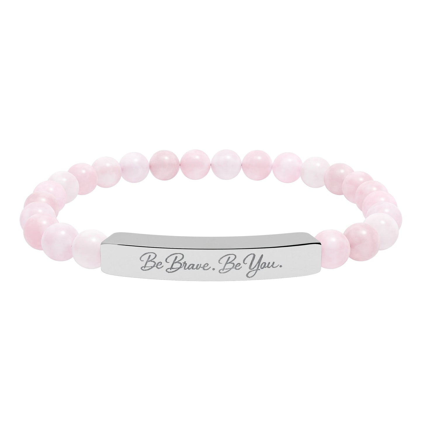 Be Brave. Be You. Natural Stone Stretch Bar Bracelet — Inspirational Engraved Jewelry