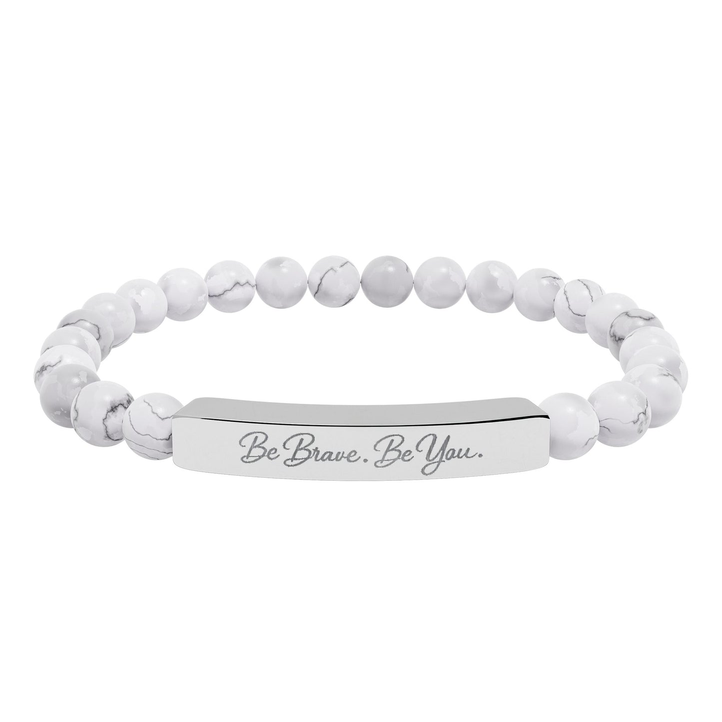 Be Brave. Be You. Natural Stone Stretch Bar Bracelet — Inspirational Engraved Jewelry