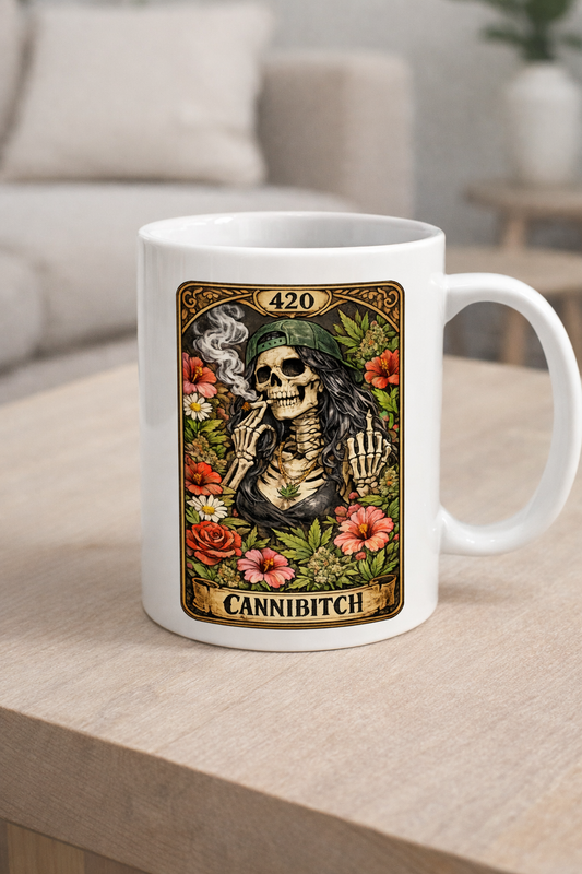 Then CanniBitch Skeleton Tarot Reading Cards Coffee Mug