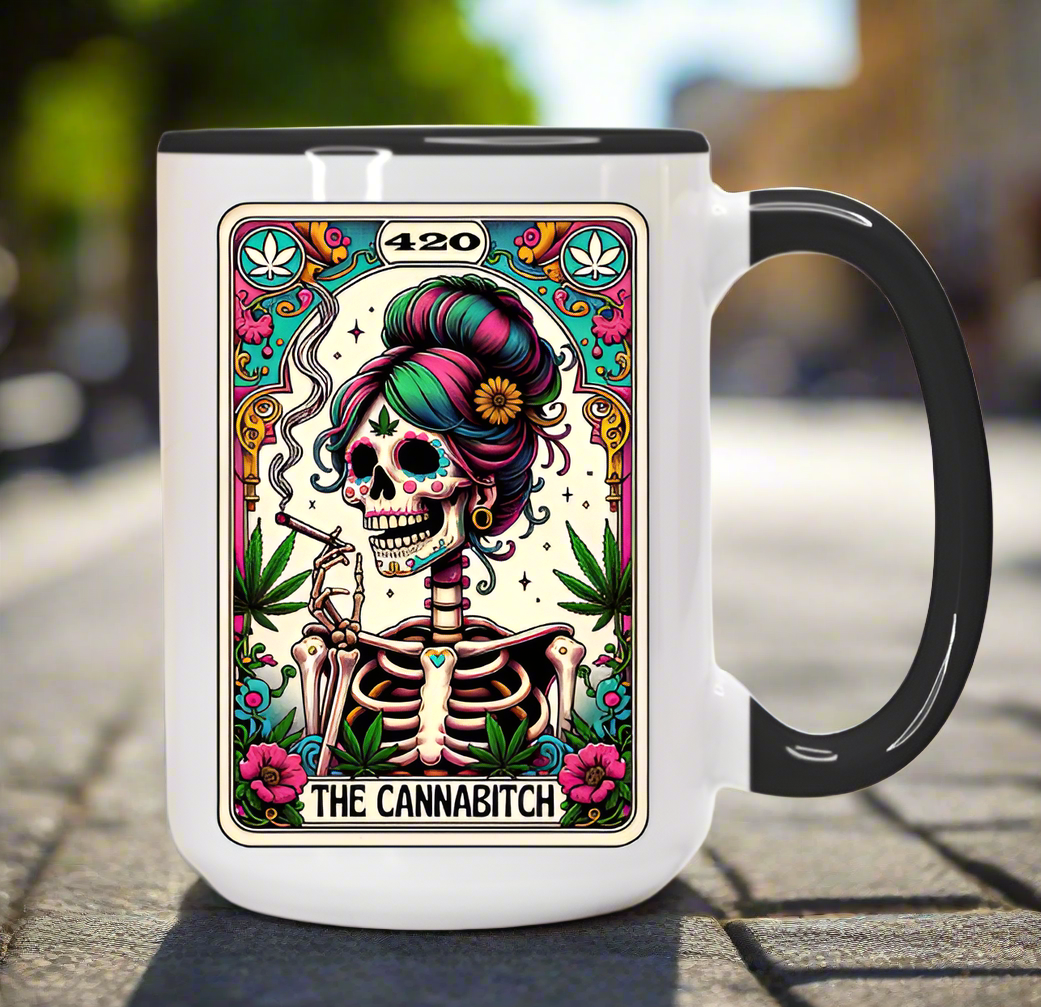 Then CanniBitch Skeleton Tarot Reading Cards Coffee Mug