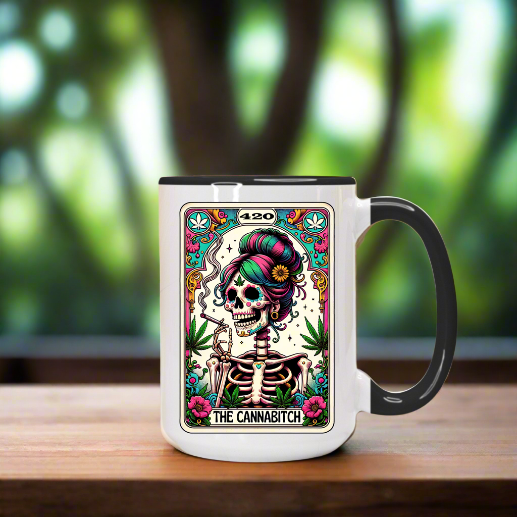 Then CanniBitch Skeleton Tarot Reading Cards Coffee Mug