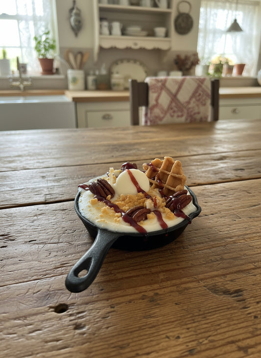 Banana Pecan Waffle Crumble Scented Soy Candle 6oz Cast Iron Skillet