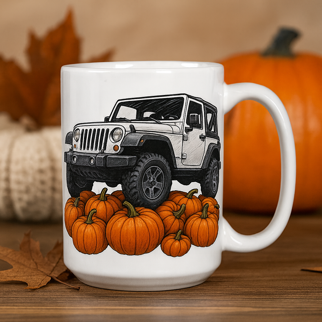 Jeep Pumpkin Mug – Cozy Fall Edition