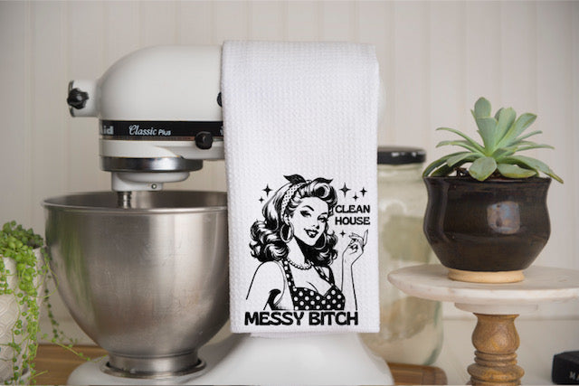 Clean House Messy Bitch Retro Waffle Towel