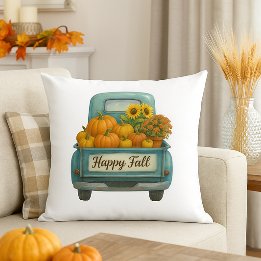 🍂 Happy Fall Vintage Truck Pillow – 15x15 Decorative Accent Pillow Cover 🍂