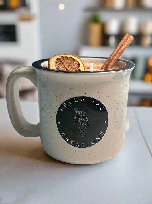 Chai Tea Latte Scented 13oz Ceramic Soy Beige Speckle Camper Mug Candle