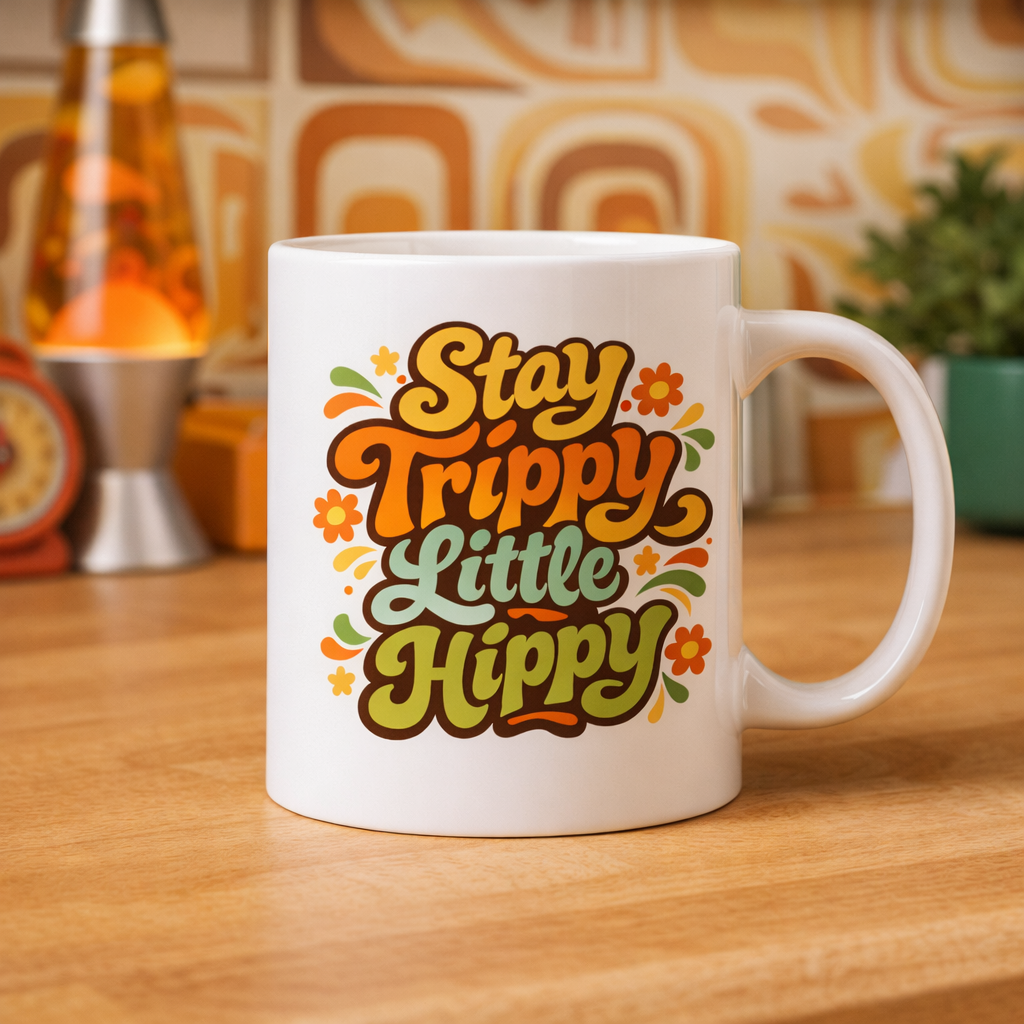 Stay Trippy Little Hippy Retro 70 Design Mug