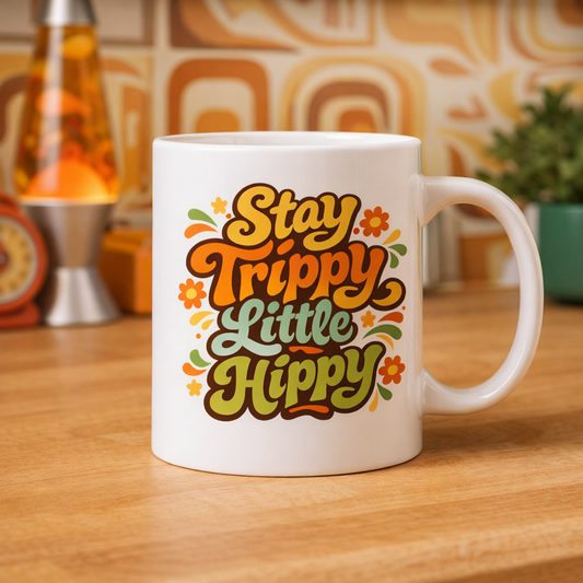 Stay Trippy Little Hippy Retro 70 Design Mug