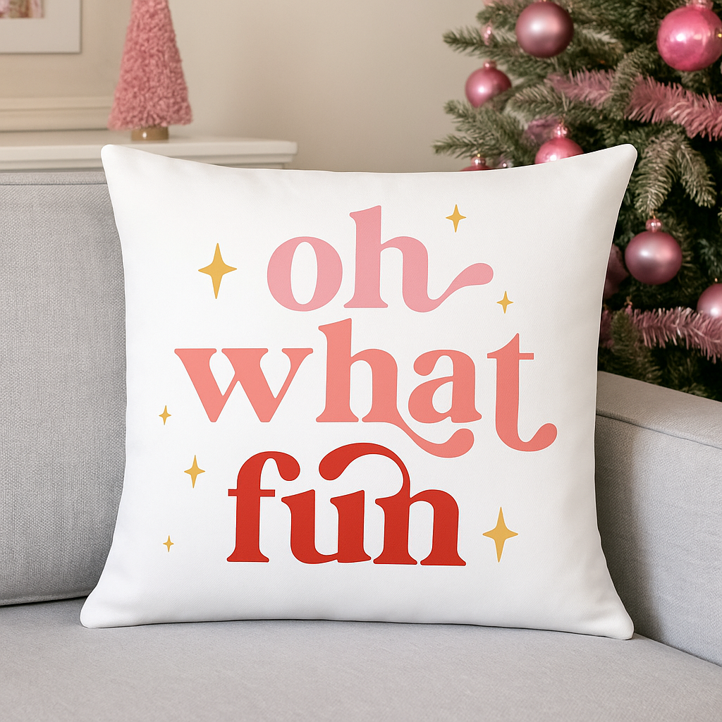 Oh What Fun Retro Christmas Pillow Cover – 15x15