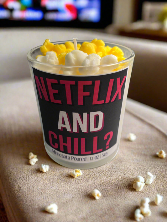 Netflix and Chill Buttered Popcorn Scented 10oz Soy Candle