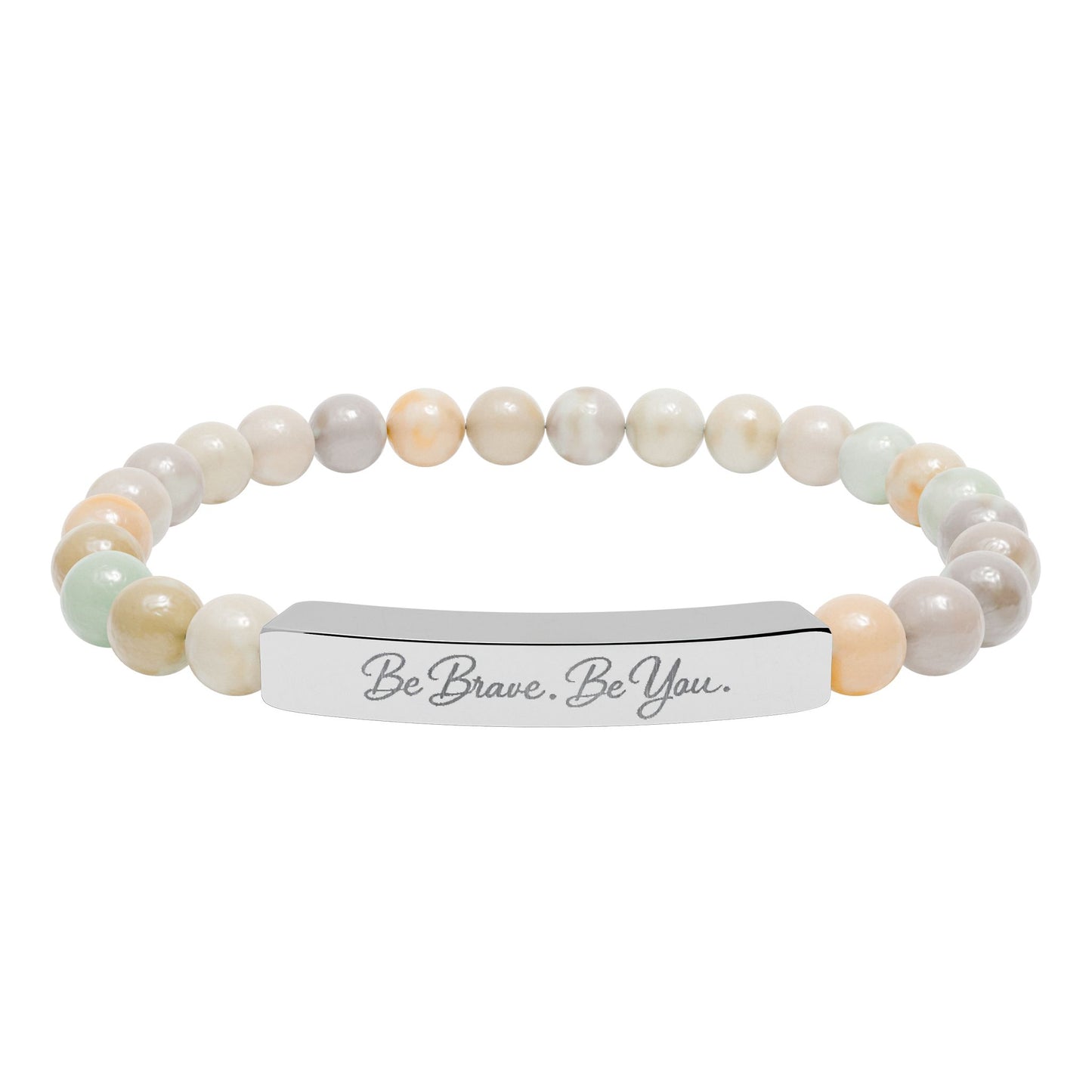 Be Brave. Be You. Natural Stone Stretch Bar Bracelet — Inspirational Engraved Jewelry