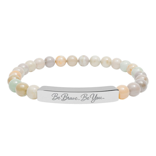 Be Brave. Be You. Natural Stone Stretch Bar Bracelet — Inspirational Engraved Jewelry