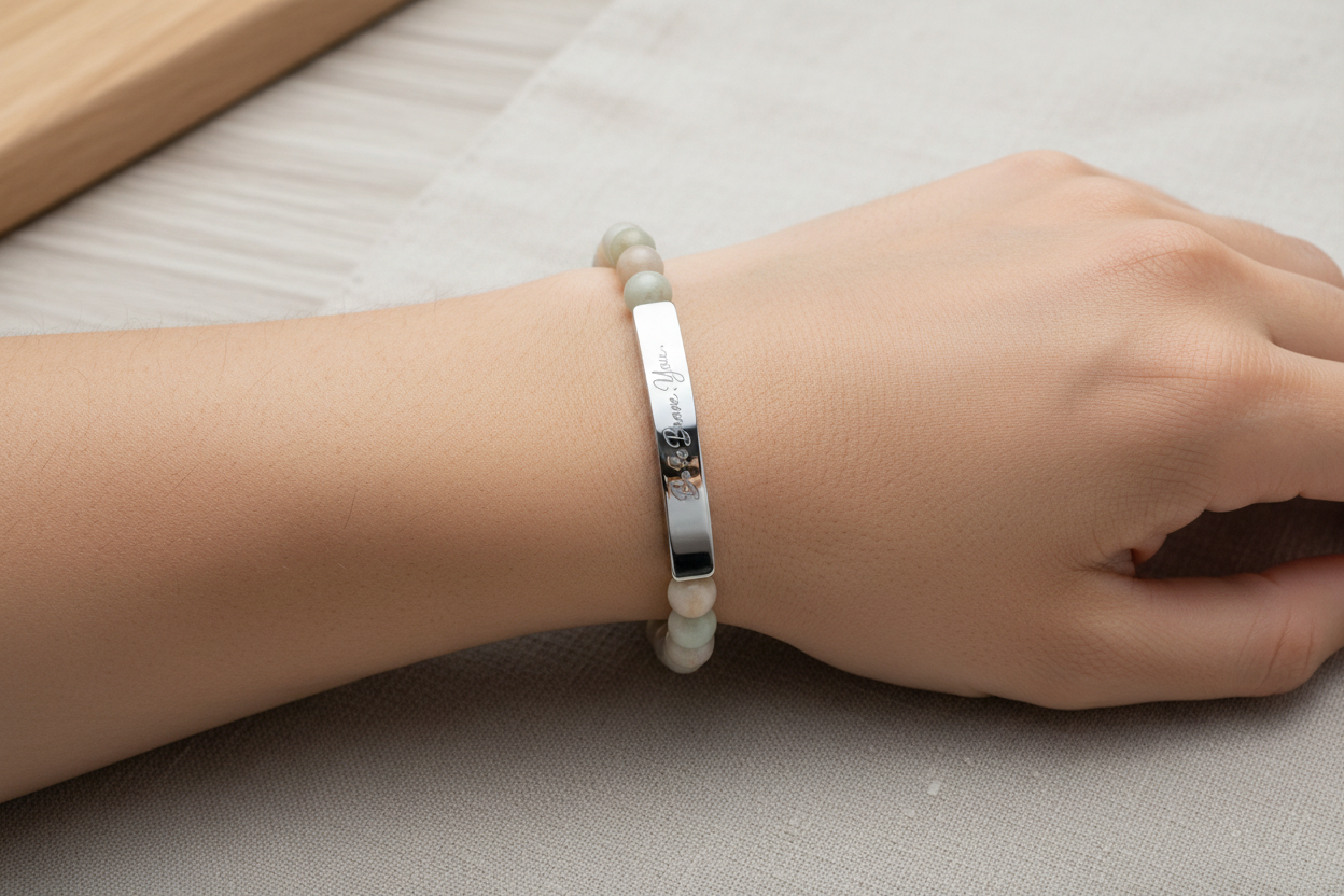 Be Brave. Be You. Natural Stone Stretch Bar Bracelet — Inspirational Engraved Jewelry