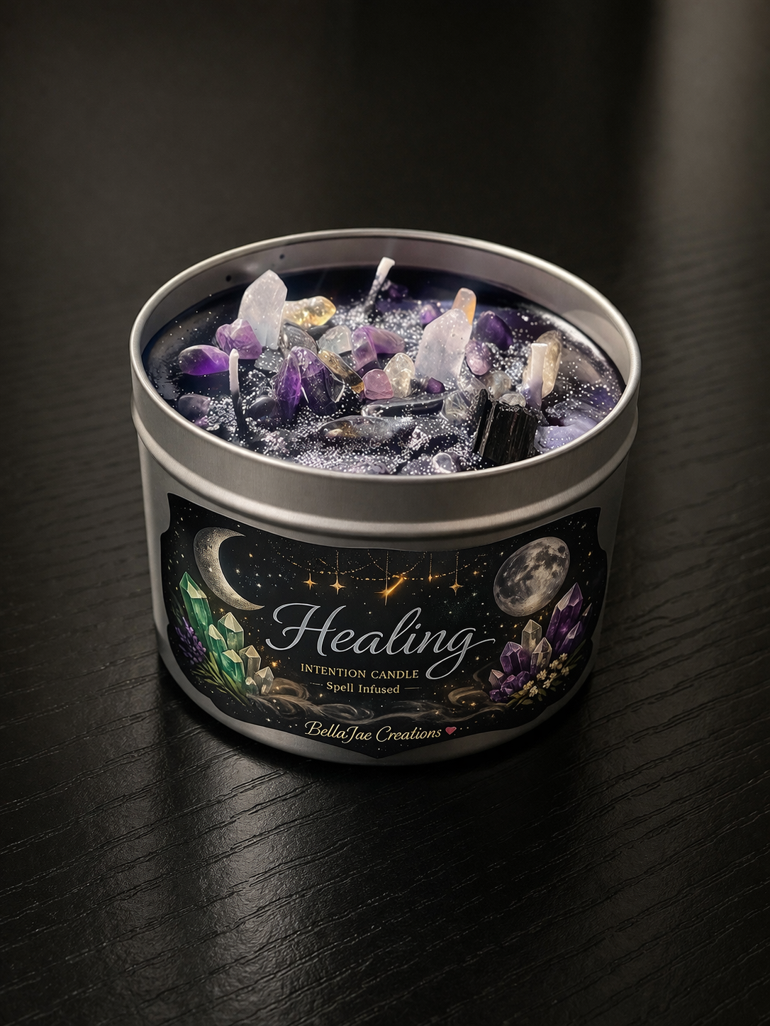 Healing Intention Spell Infused Crystal Scented 12oz Soy Candle