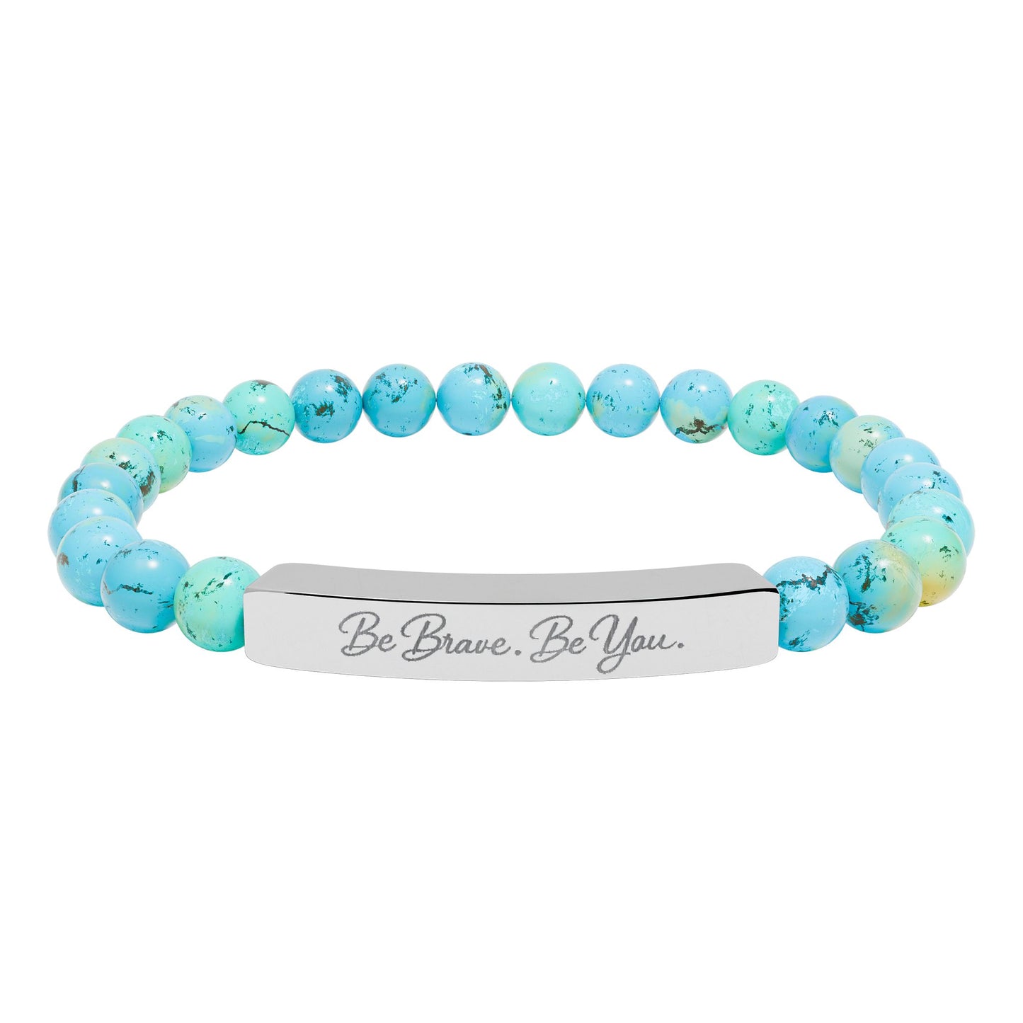 Be Brave. Be You. Natural Stone Stretch Bar Bracelet — Inspirational Engraved Jewelry