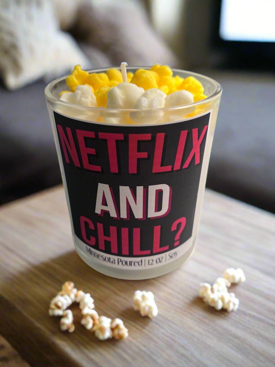 Netflix and Chill Buttered Popcorn Scented 10oz Soy Candle