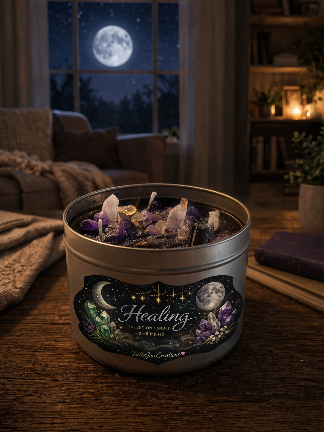 Healing Intention Spell Infused Crystal Scented 12oz Soy Candle