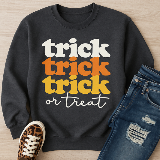 Trick Trick Trick or Treat Candy Corn Halloween SVG | Instant Digital Download PNG for Shirts, Sweatshirts & Crafts