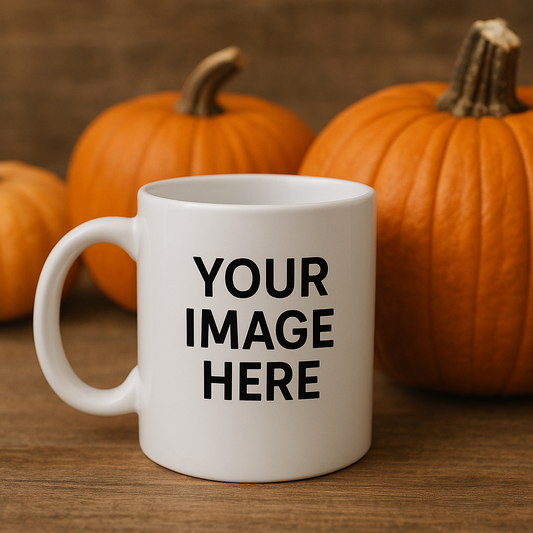 🎃 11oz White Mug Mockup – Halloween Pumpkins Background Scene PNG Instant Digital Download