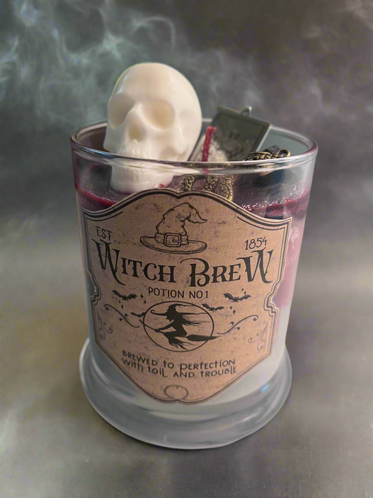 Witches Brew Skeleton Skull Charm Crystal Scented 12 oz Soy Candle