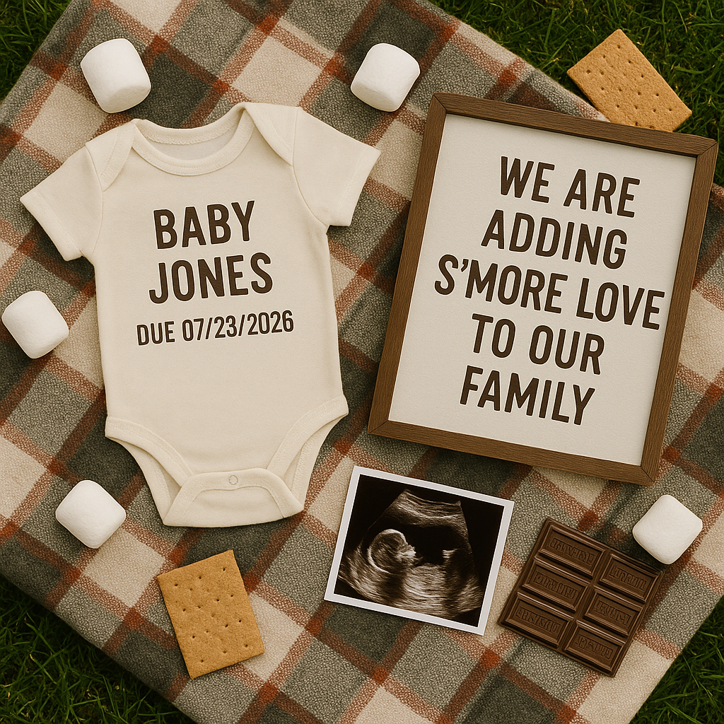 Baby Announcement Mockup — “S’more Love” Flat Lay Download PNG