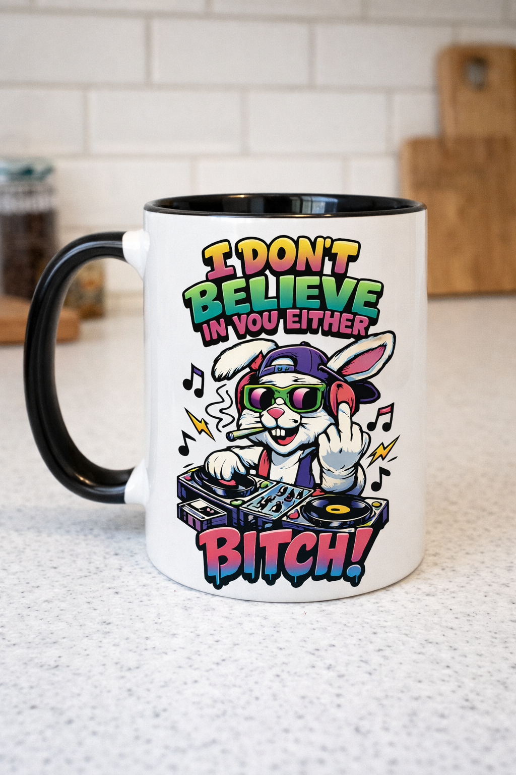 I Don’t Believe in You Either Bitch Bunny DJ Middle Finger 90s Esthetic Mug