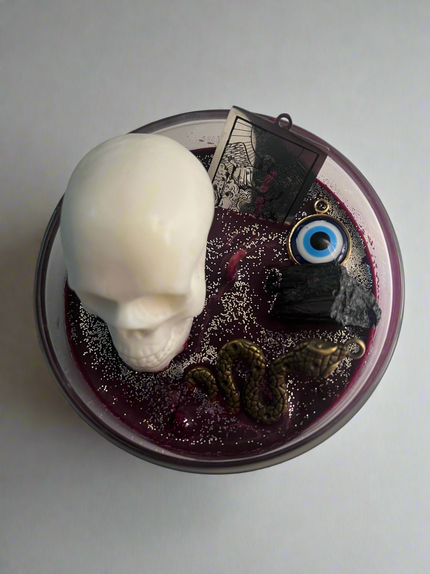 Witches Brew Skeleton Skull Charm Crystal Scented 12 oz Soy Candle