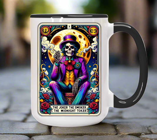 The Joker Smoker Midnight Toker Skeleton Tarot Reading Cards Coffee Mug