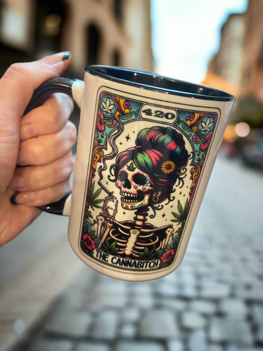 Then CanniBitch Skeleton Tarot Reading Cards Coffee Mug
