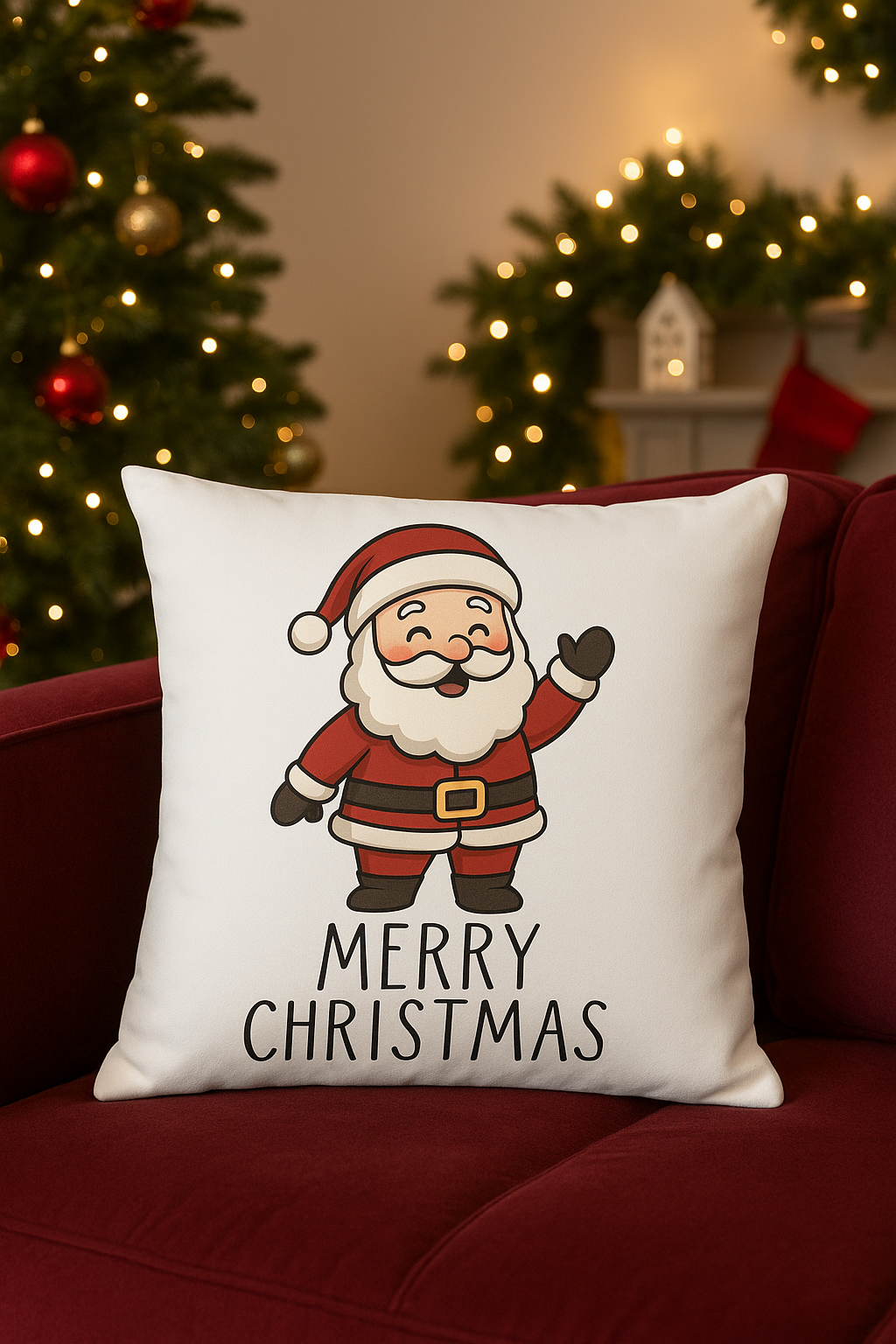 Cozy 15x15 Christmas Pillow – Santa Merry Christmas