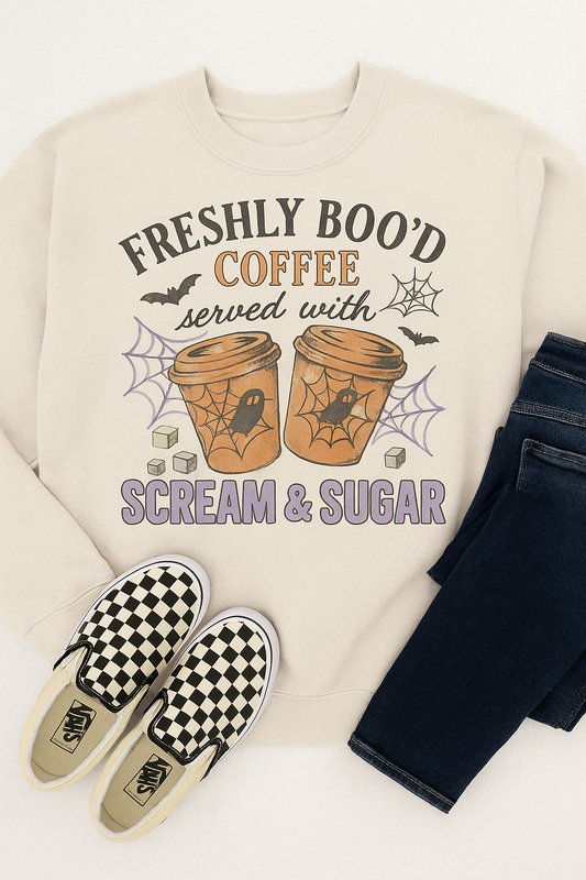 Freshly Boo’d Coffee Served with Scream and Sugar Graphic Design Image PNG Digital Instant Download