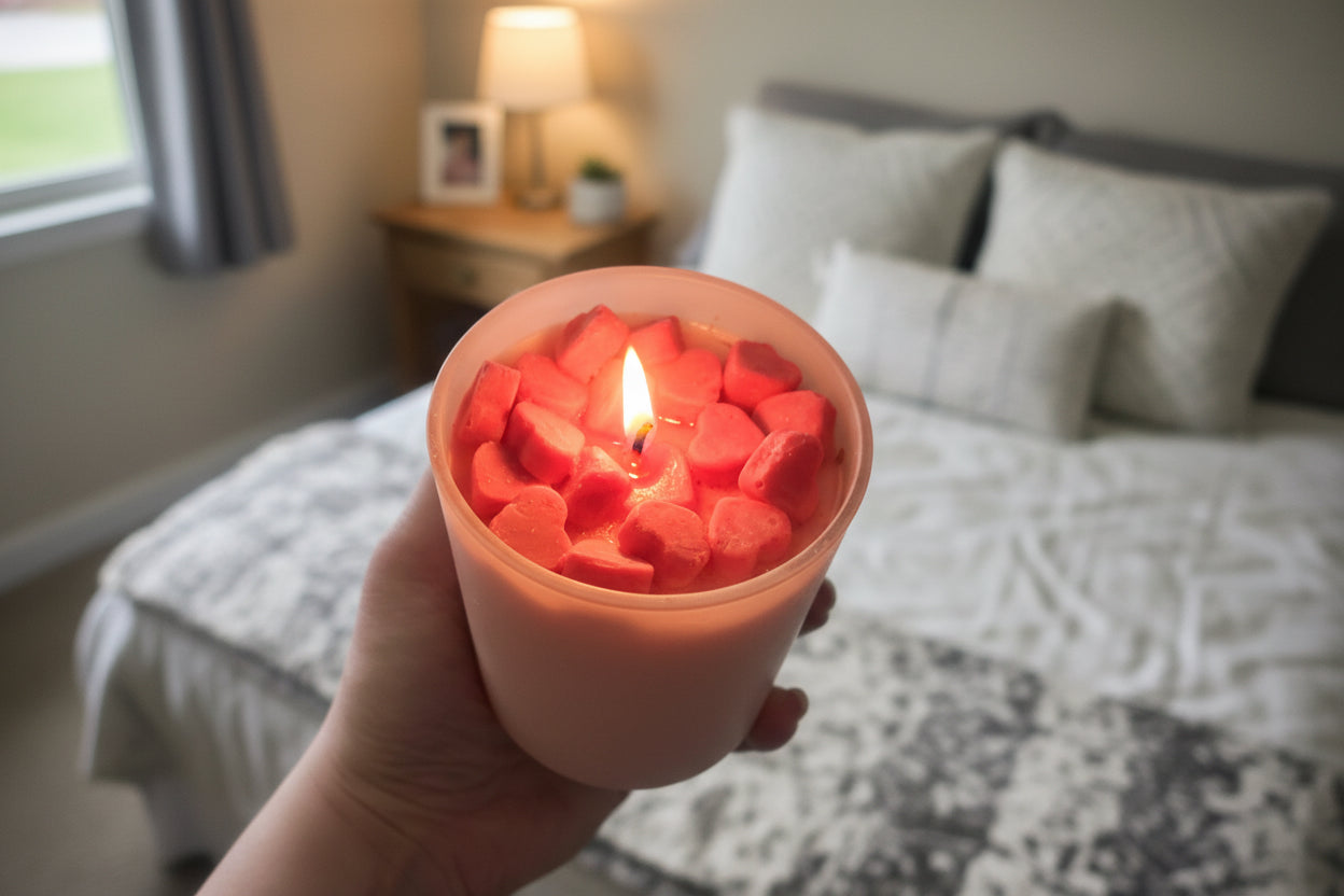 ✨ Light This When You Want Some Lovin’ 9oz Pink Matted Red Hearts Scented Soy Candle