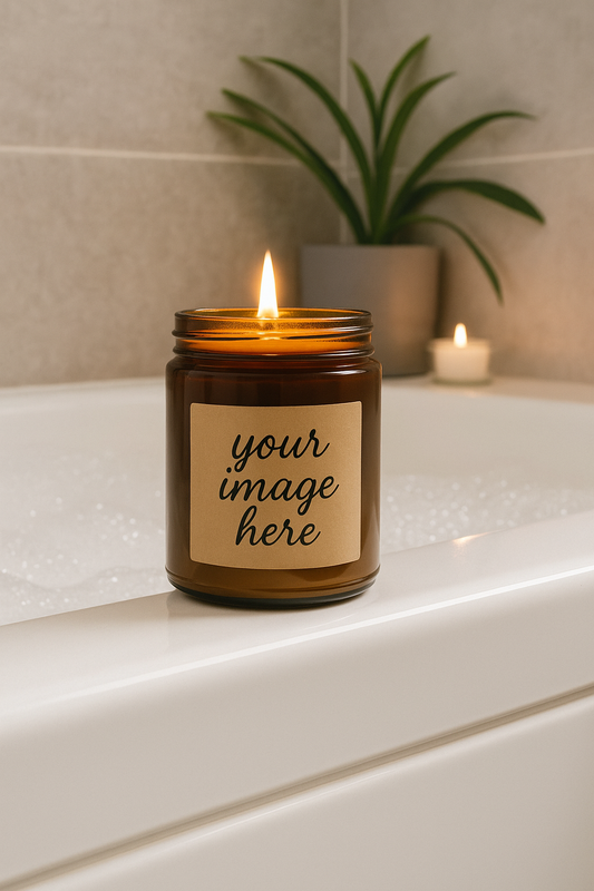Amber Candle Blank Label Bathtub Mockup Image PNG Digital Instant Download