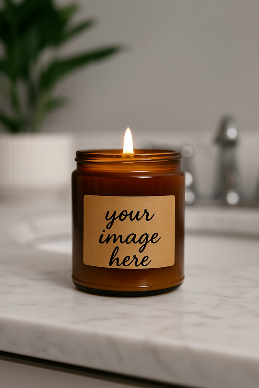 Amber Candle Blank Label Bathroom Vanity Mockup Image PNG Digital Instant Download