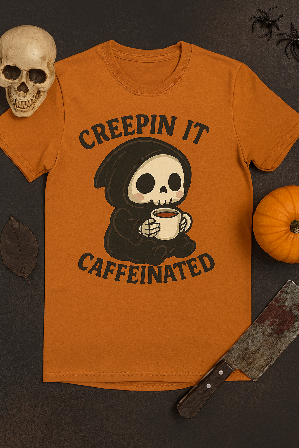 Creepin’ It Caffeinated ☕💀 | Spooky Coffee Skeleton PNG Download